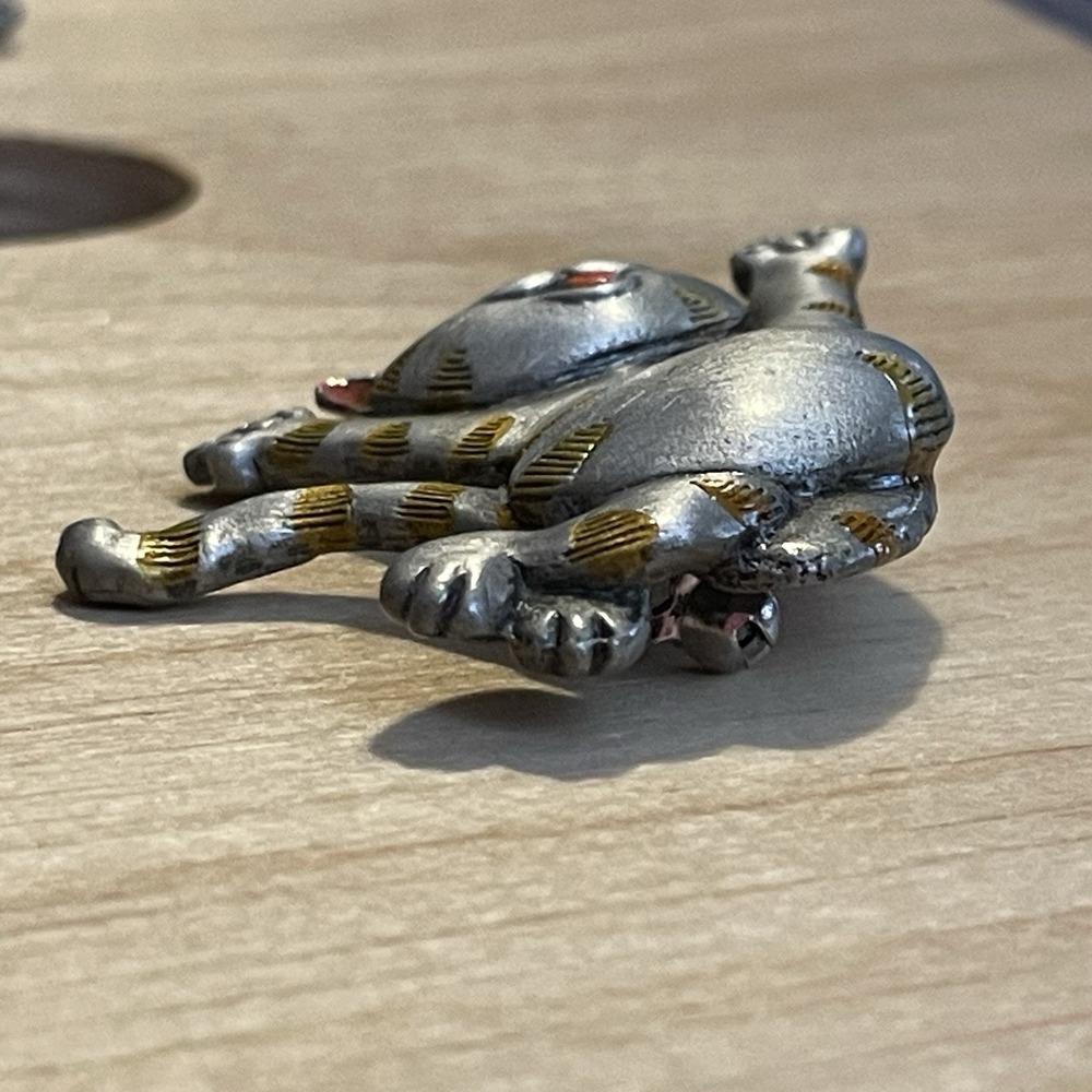 Vintage 1990s JJ Jonette Jewelry Pewter Tone Cat Brooch Happy Kitty Pin Orange - Picture 7 of 9
